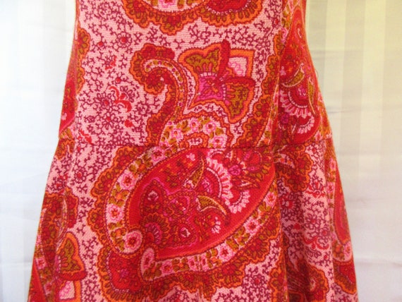 Vintage Paisley Dress 1960s 1970s Red Pink Orange… - image 5