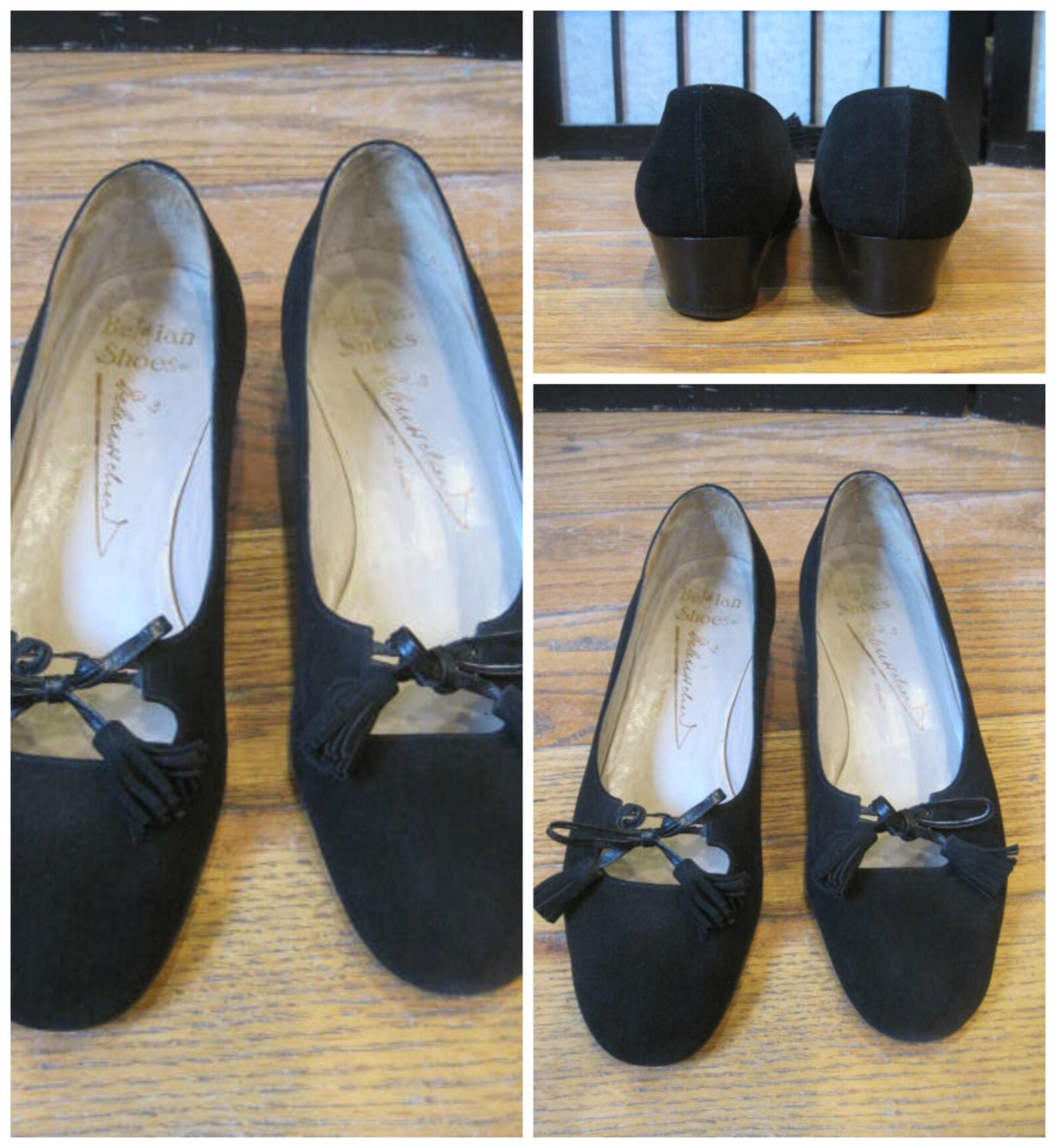 Vintage Belgian Shoes Black Suede Pumps With Tassel Tie 6.5 6 - Etsy