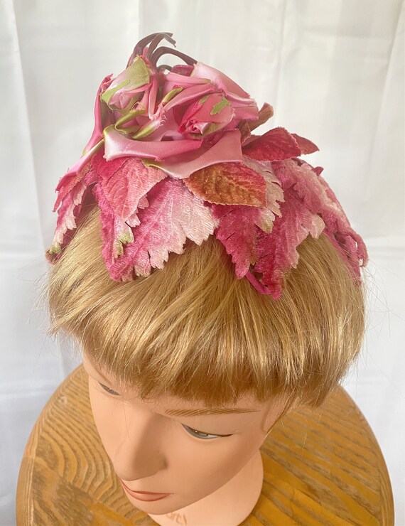 Vintage 1950s 1960s Cocktail Hat Dead Stock Pink … - image 6