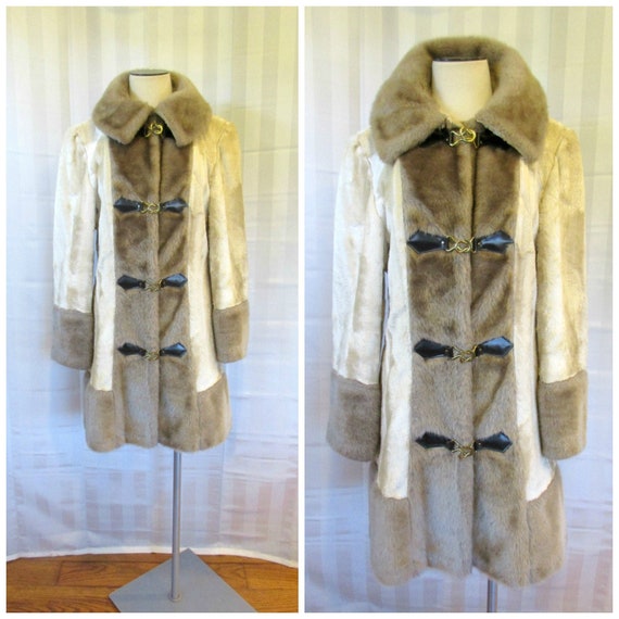 Vintage 1960s 1970s Coat Mod Faux Fur Beige Taupe… - image 1