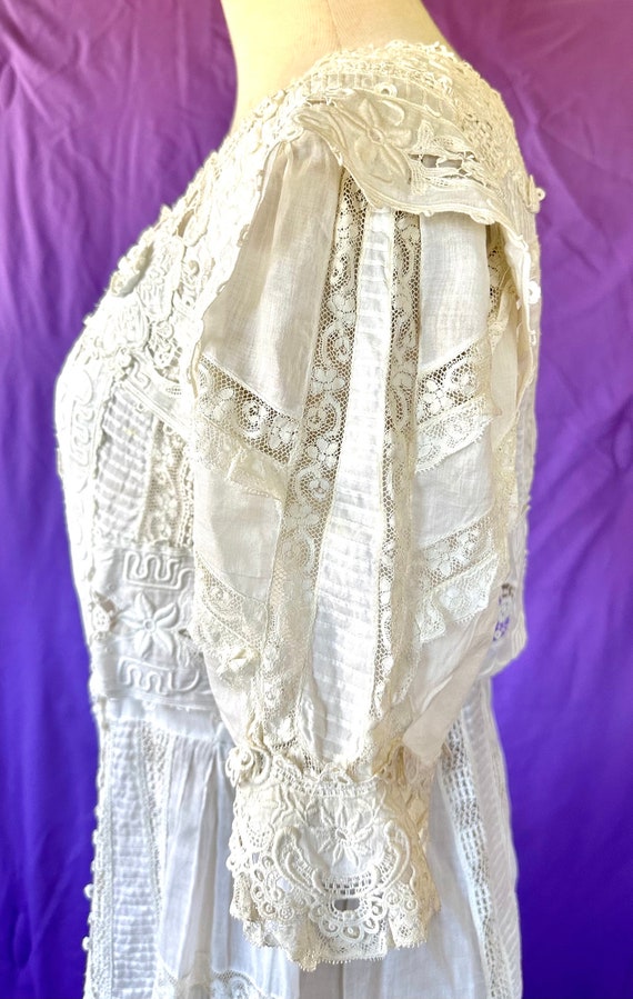 Antique Edwardian Dress 1900s White Cotton Batist… - image 7