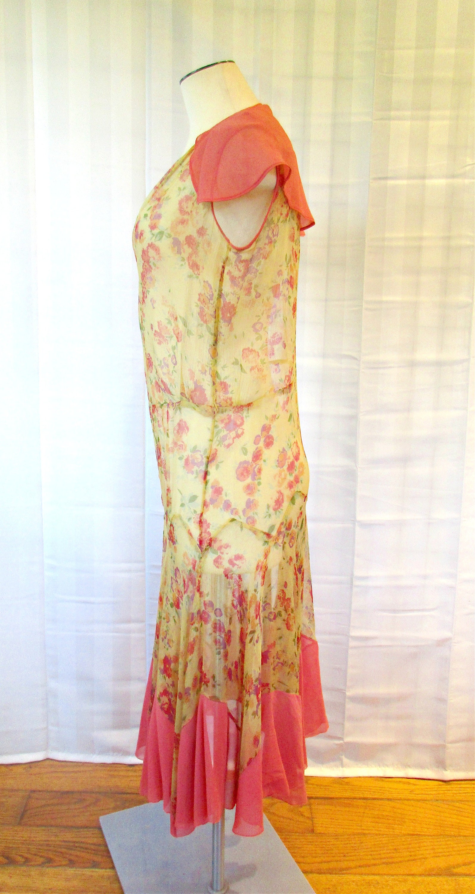 Antique Vintage 1920s 1930s Sheer Chiffon Dress Beige Rose | Etsy