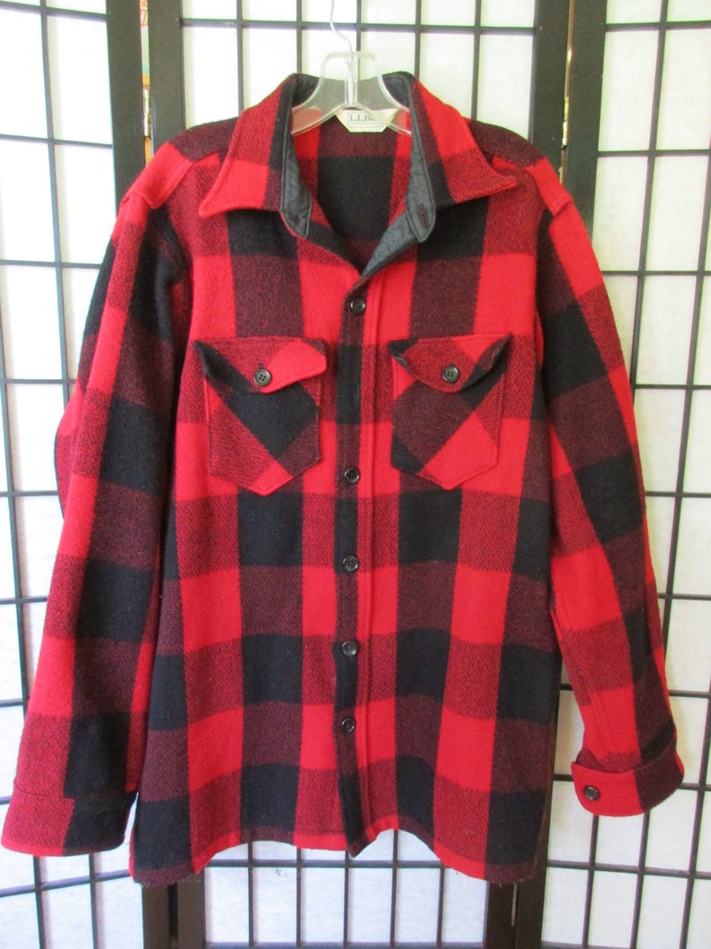 Vintage Buffalo Plaid Wool Jacket by LL Bean Red Black Medium Etsy