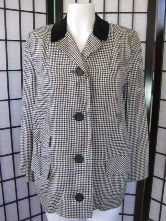 Vintage Long Jacket Velvet Collar Black Gray Whit… - image 2