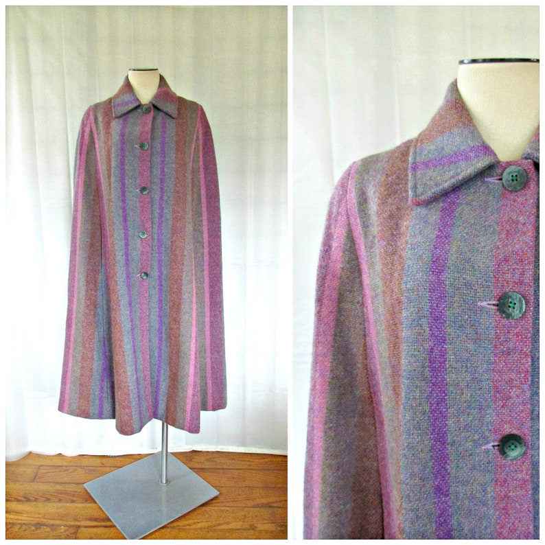 Vintage Irish Wool Cape Avoca Handweavers Purple Pink Gray S M Etsy