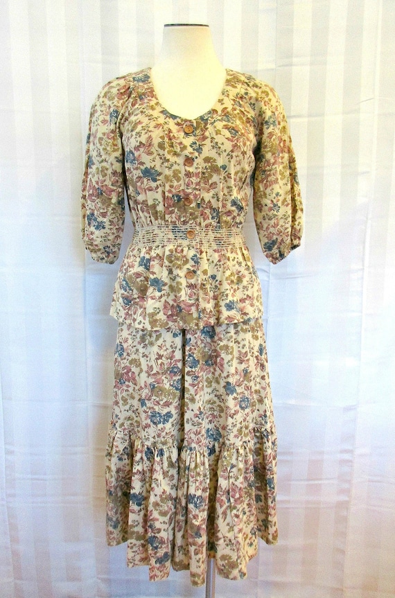 Vintage 1960s 1970s Blouse and Skirt 2 Piece Prai… - image 2