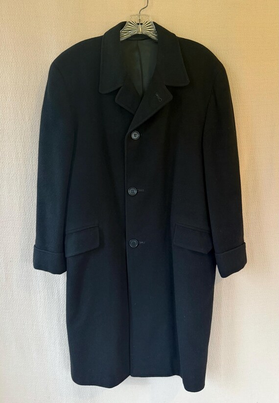 Vintage Cashmere Coat 1940s 1950s Black Topcoat 3 Button Notch