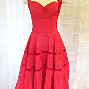 Vintage 1940s 1950s Halter Dress Red Party Frock 32 Bust Taffeta and ...