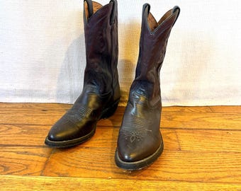Vintage Western Cowboy Boots Double H Dark Brown Mahogany Leather