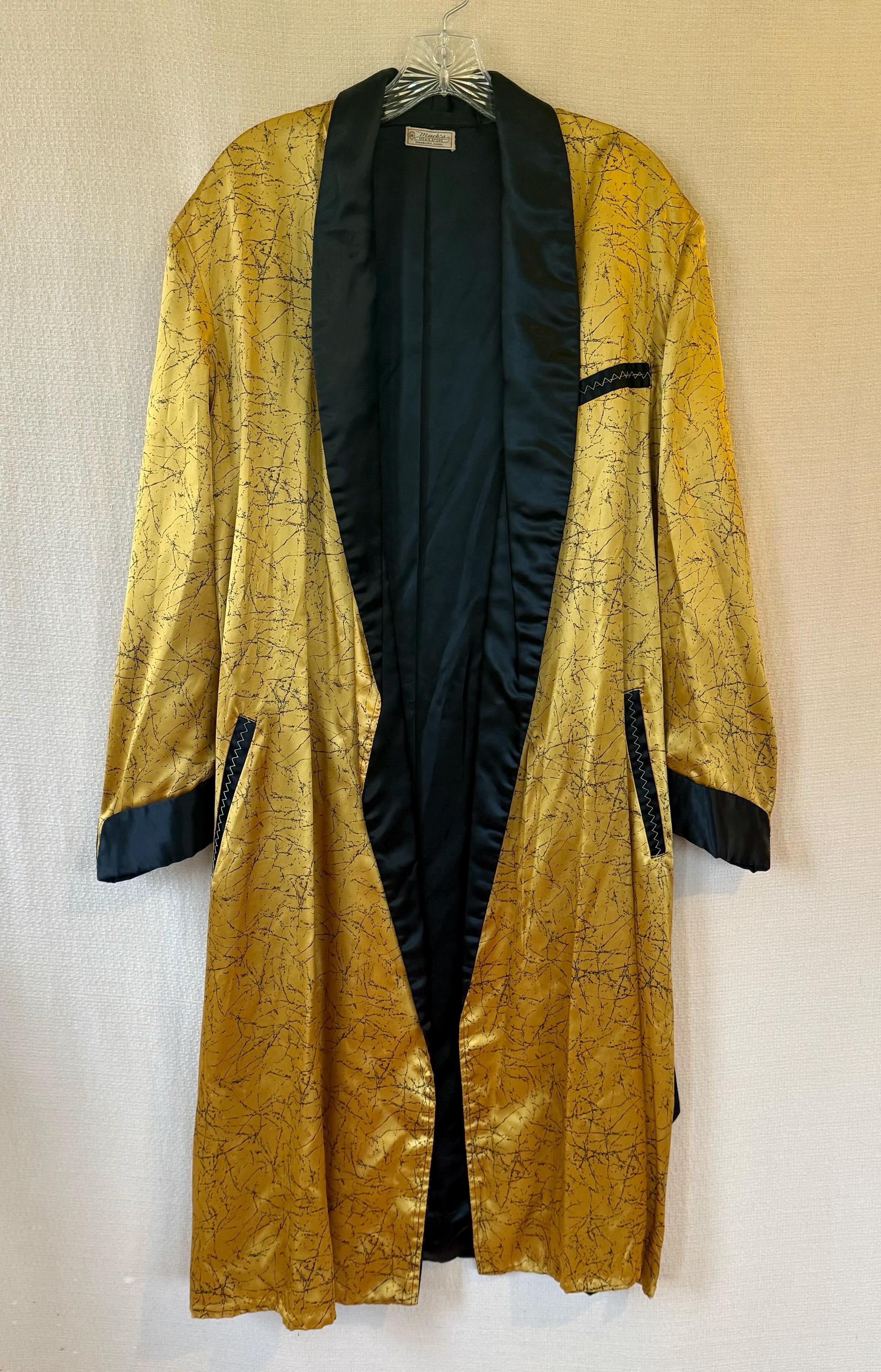 Vintage Satin Robe 1930s 1940s Dead Stock Gold Black Mens Bathrobe ...