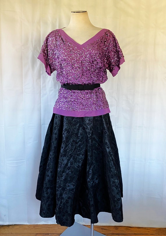 Vintage 1940s Frank Starr Purple Sequin Blouse Pa… - image 2