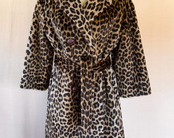 Vintage 1950s 1960s Faux Fur Leopard Coat Kilimanjaro by Sidney