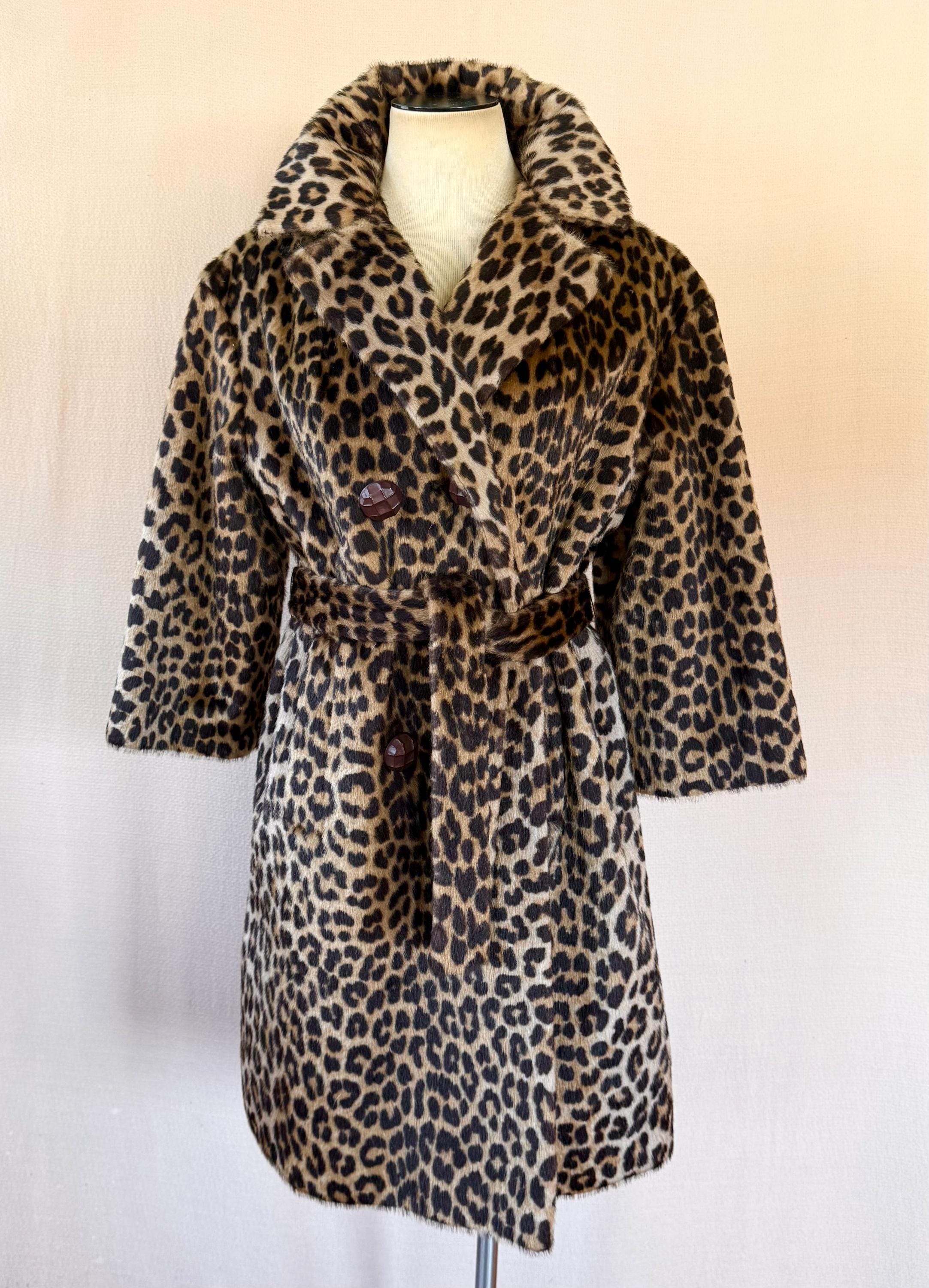 Vintage 1950s 1960s Faux Fur Leopard Coat Kilimanjaro by Sidney