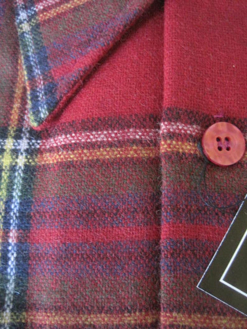 NOS Vintage Plaid Shirt by Atkinson 1960s 1970s Wool Blend 50 Inch Chest L XL Workshirt Shirtjacket Red Green White Black Tartan Dead Stock