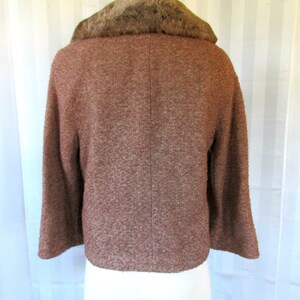 Vintage 1940s Wool Jacket with Beaver Fur Collar by Monarch Cardigan 36 38 Medium Reddish Brown 3/4 Sleeve image 5