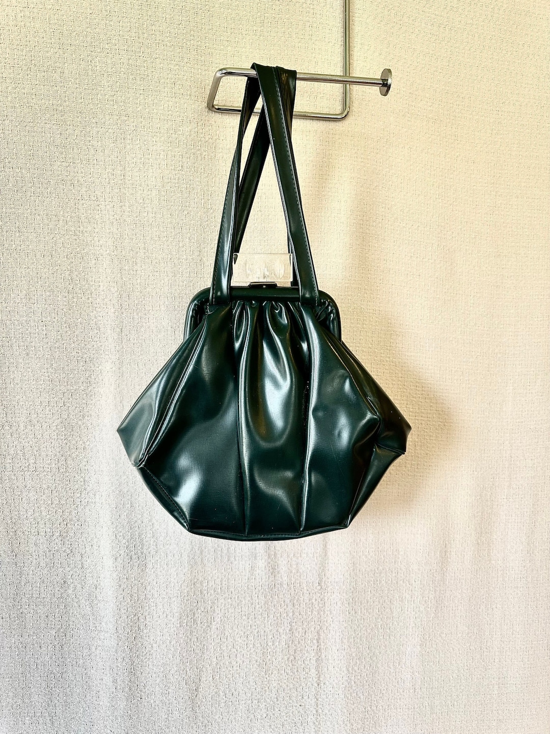 Vintage 1940s Purse Faux Leather Green Handbag by Promenade Unique