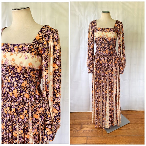 Vintage Estevez Maxi 1970s Mod Long Floral Dress … - image 1