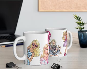Barbie Heart Glitter 11oz Mug, Retro Barbie Character Coffee Cup!