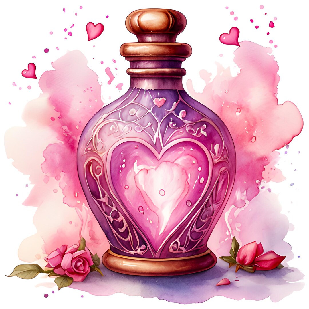 Watercolor Love Potion PNG Clipart • Magic Valentine Elixir Bottle ...