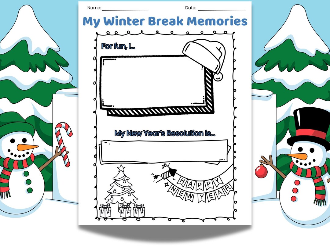 Winter Break Reflection Worksheet for Kids | Kindergarten & Preschool ...