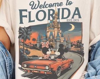 Welcome To Florida Disney Shirt, Mickey & Minnie Retro Castle Vacation Tee, Magical Family Trip Shirt, Vintage Theme Park Graphic T-Shirt