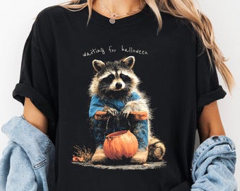 Halloween Vintage Raccoon Shirt, Fall Pumpkin Graphic, Comfort Colors Unisex Shirt