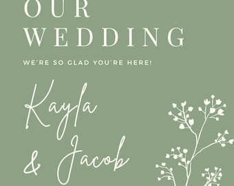 Sage Green Wedding Welcome Sign - Autumn, Spring, Summer Weddings - Rustic and Modern