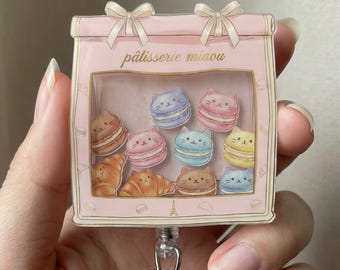 Macaron Cat Shaker-bricka, infällbar ID-hållare med macaron-motiv, croissant, för sjuksköterskor, lärare, läkare, barnmorskor, studenter och kontor