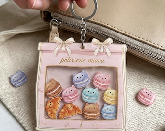 Nyckelring med kattbageri, kawaii-berlock för bakverk, present till kattälskare, ADHD-nyckelring, ryggsäckstillbehör till konditori, holografiska alternativ