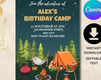 Camp Birthday Invite, Campfire Party Invitation, Camping Out Birthday Invitation, Camping Birthday Invite, Camp Party Invitation, Camp Out