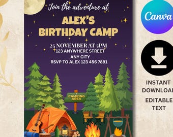 Campfire Party Invitation, Camping Out Birthday Invitation, Camp Birthday Invite, Camping Birthday Invite, Camp Party Invitation, Camp Out