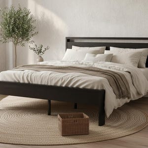 Modern Wood Platform Bed Frame with Headboard, Underbed Storage (Queen, King)