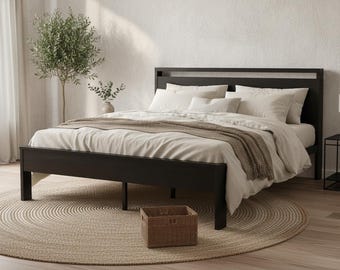 Modern Wood Platform Bed Frame with Headboard, Underbed Storage (Queen, King)