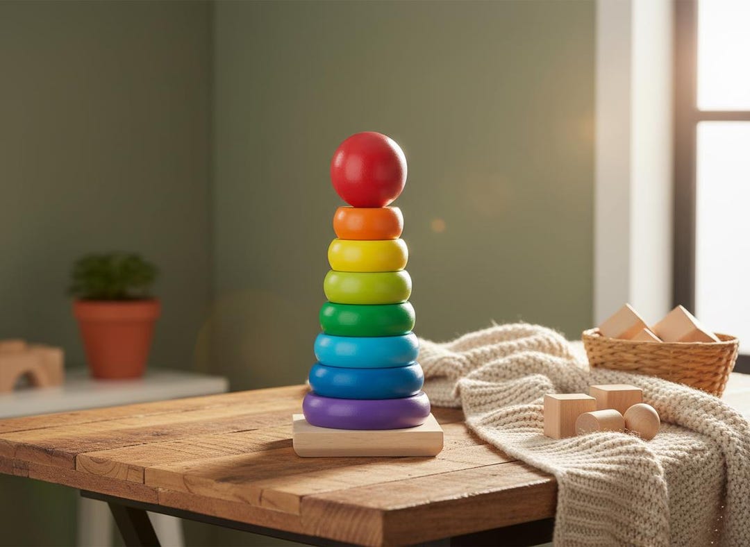 Wooden Rainbow Stacker Toy, Montessori Rings, Educational Toddler ...