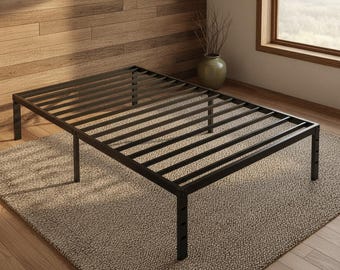 Metal Bed Frame with Under Bed Storage, Heavy Duty Platform Mattress Foundation, No Box Spring Needed, Modern Black Bedroom Furniture