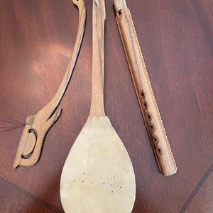vintage gusle, flute and bow, hand carved wooden with horse head finial