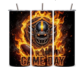 Football Tumbler Wrap PNG 20oz Skinny Straight Soccer Fiery Flames Sublimation Fan Gift  Tumbler Wrap Game Day Design Digital Download