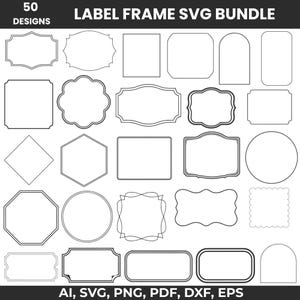 50 Classic Frames SVG Bundle, Label Border Clipart, Shapes Circle PNG Vector Files