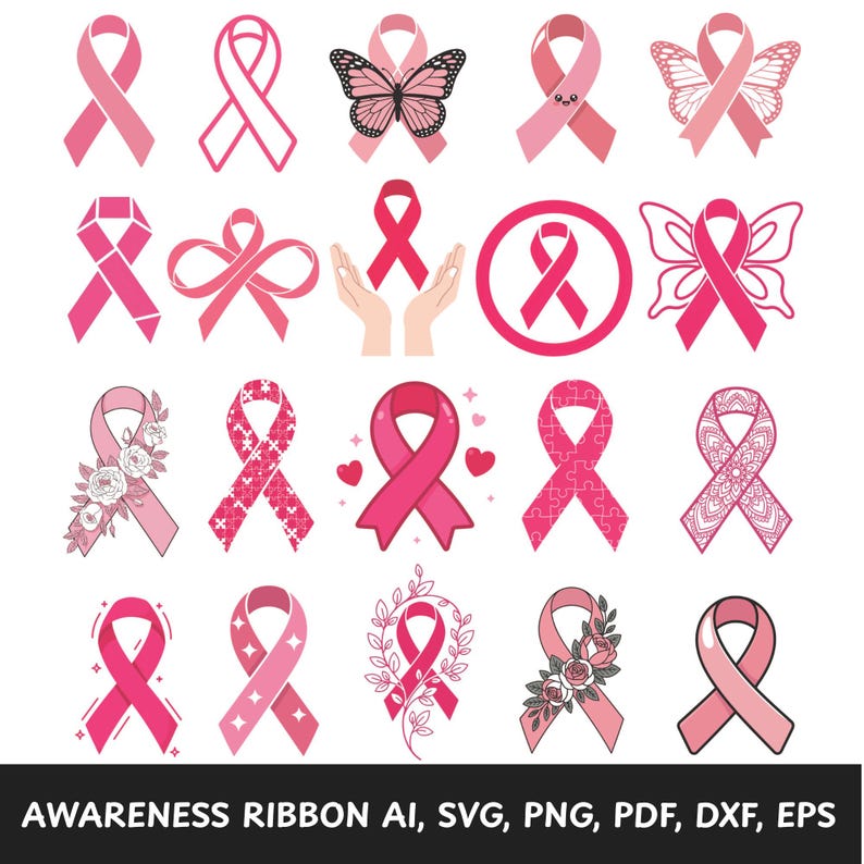 Pink Awareness Ribbon SVG Bundle: Breast Cancer Support Designs ...