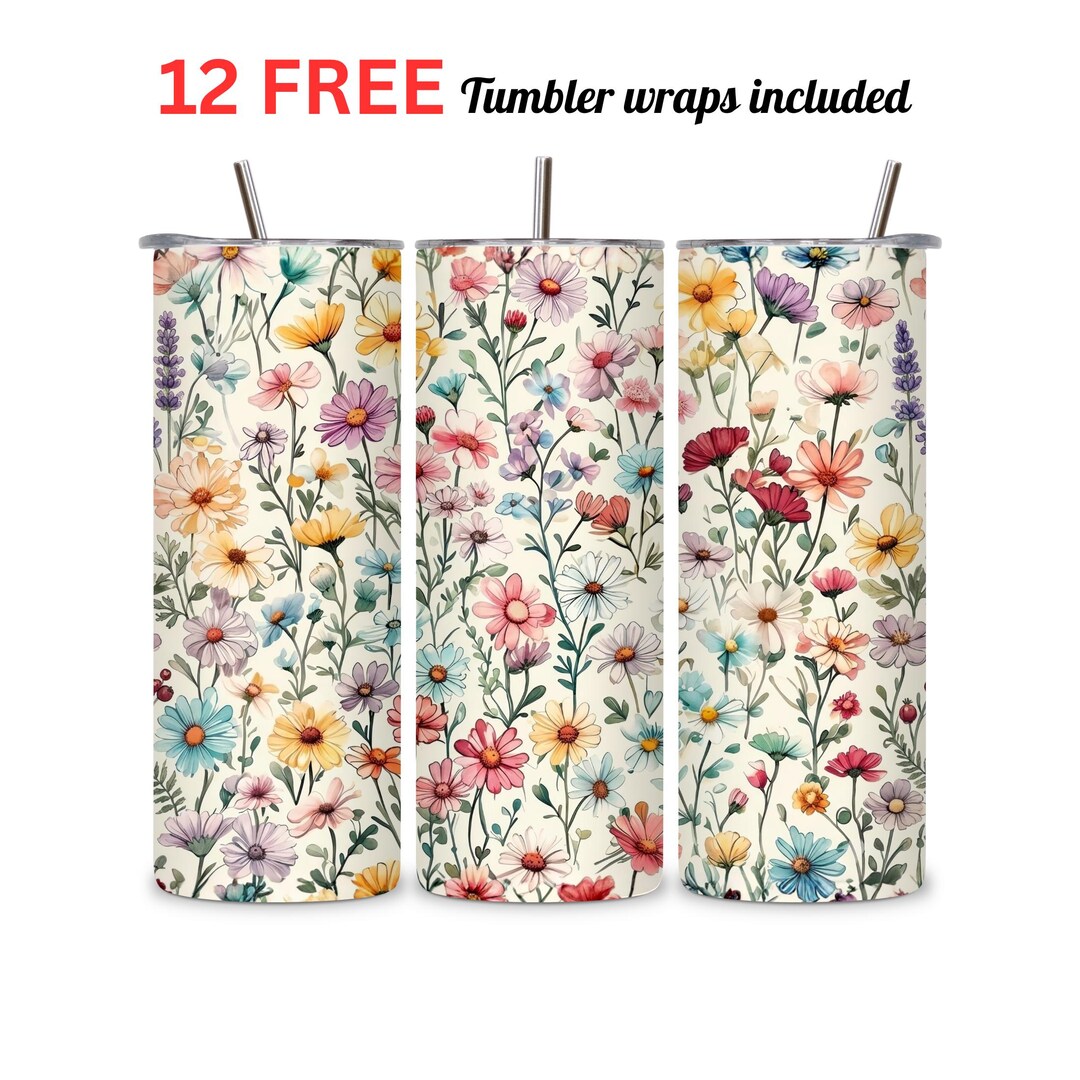 Wild Flower Tumbler Wrap Png, 20 Oz Skinny Floral Tumbler Seamless ...