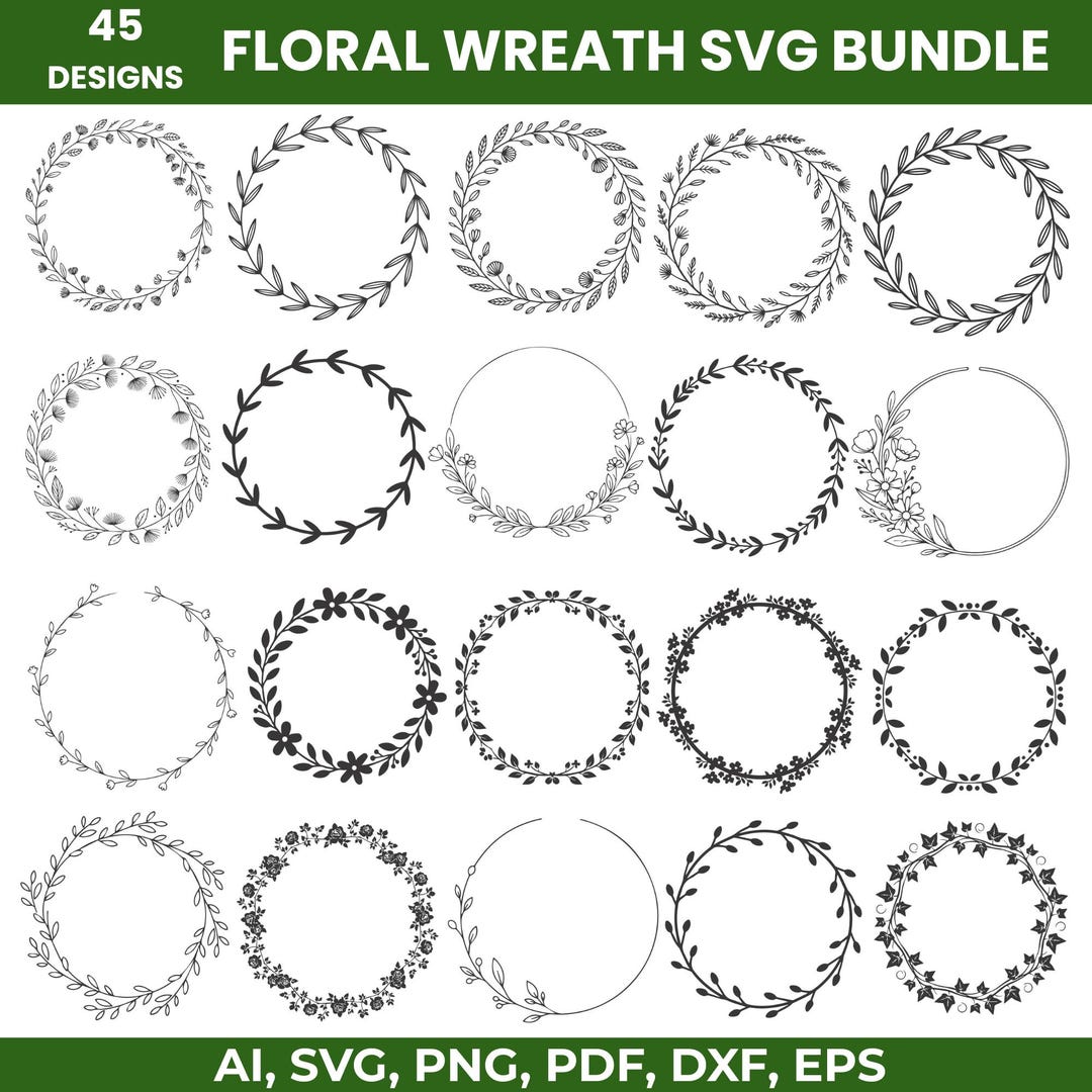 Floral Wreath SVG Bundle, Wedding Monogram Frames (digital Download ...