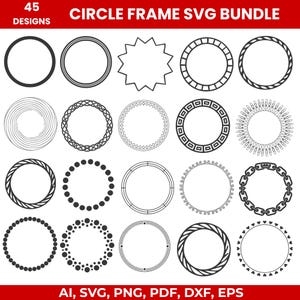 Circle Frame SVG Clipart, Round Photo, Circular Frame Bundle, Digital Download, 45 Designs