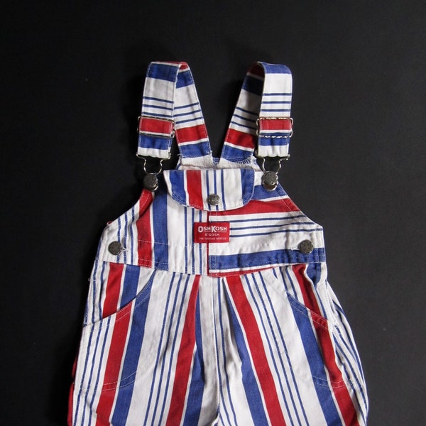vintage OshKosh Vestbak Shortall Bib Denim Overall Shorts Rouge Blanc Bleu Rayé - Taille 3T