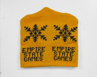 Vintage Empire State Games Knit Hat 1980 Juegos Olímpicos Amarillo Gorra de invierno Lake Placid NY
