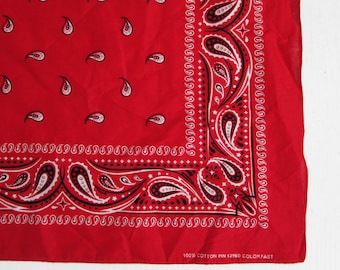 Vintage Red Bandana USA Made Paisley Print Handkerchief Paris Brand