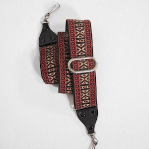 Vintage jaren 70 camerariem rood geweven patroon