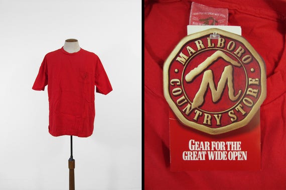 Vintage Marlboro Pocket T-shirt NOS Cigarette Red 90s Tee