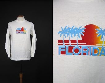 Vintage Florida Sunset Shirt Retro Long Sleeve Palm Tree Made in USA - Large