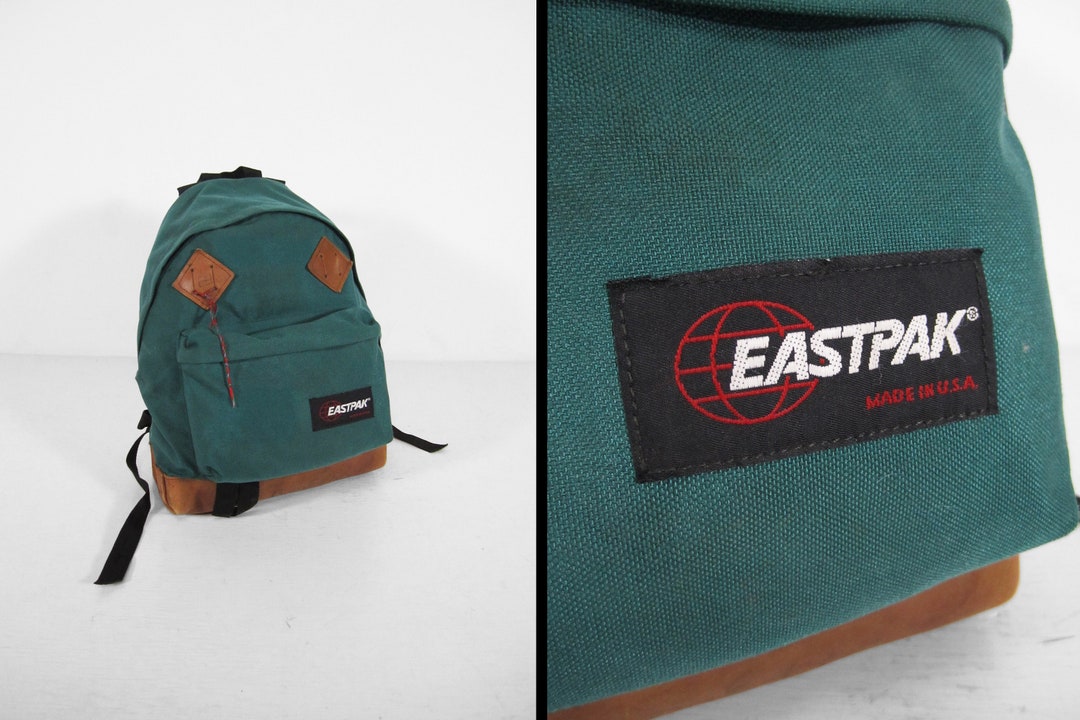 Vintage Eastpak Leather Bottom Backpack Green 90s Book Bag Etsy
