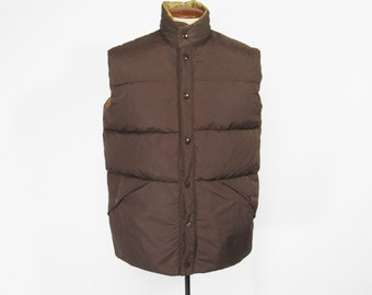 Vintage Reversible Down Vest Brown Nylon Puffer - Med / Large